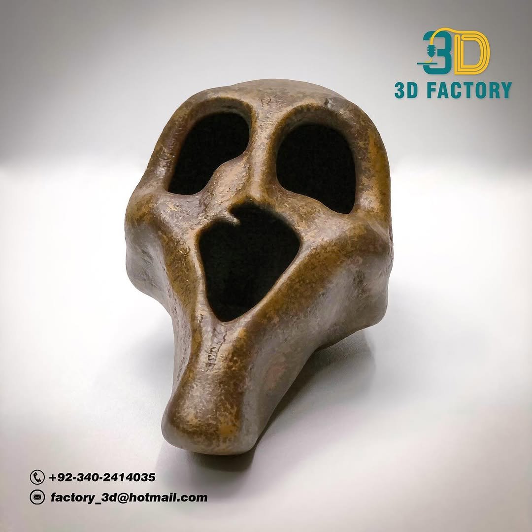 3D printed skull in ABS, finished and painted