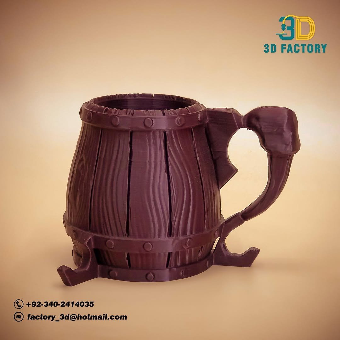Wooden-style 3D printed barrel mug
